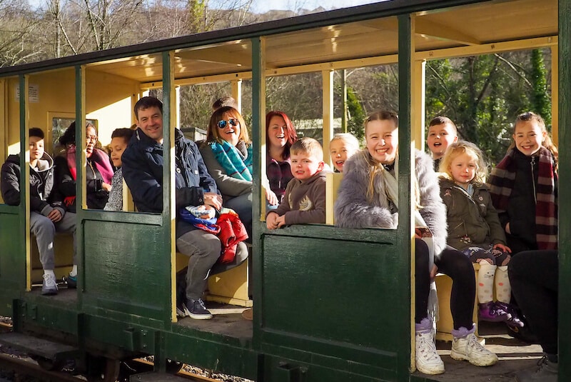 Families on train at Amberley Museum
