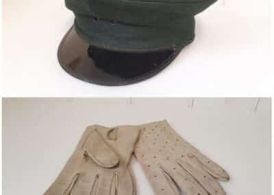 Top: Bus driver’s/conductor’s cap. Bottom: Pigskin driving gloves.